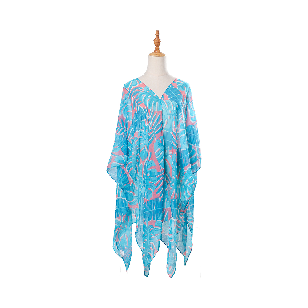 Strand-Badeanzug-Kimono für Damen aus 100 % Voile mit böhmischem Blumendruck, lockere Freizeit-Resort-Kleidung