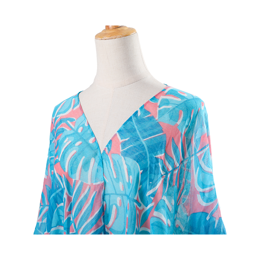 Strand-Badeanzug-Kimono für Damen aus 100 % Voile mit böhmischem Blumendruck, lockere Freizeit-Resort-Kleidung