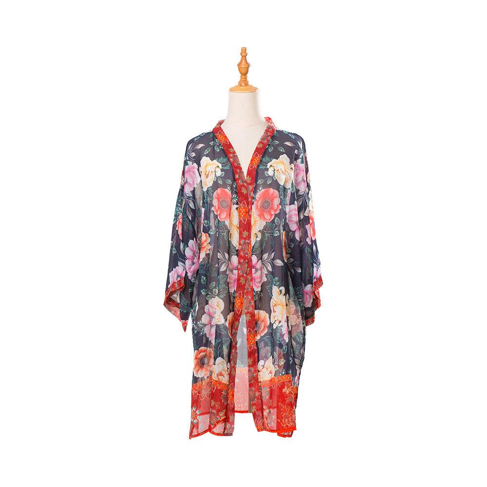 Kimonos für Damen, Sommer-Strand-Cover-Up, durchsichtige Strickjacke, Chiffon, Blumen-Cover-Up, lockere, lässige Top-Bluse