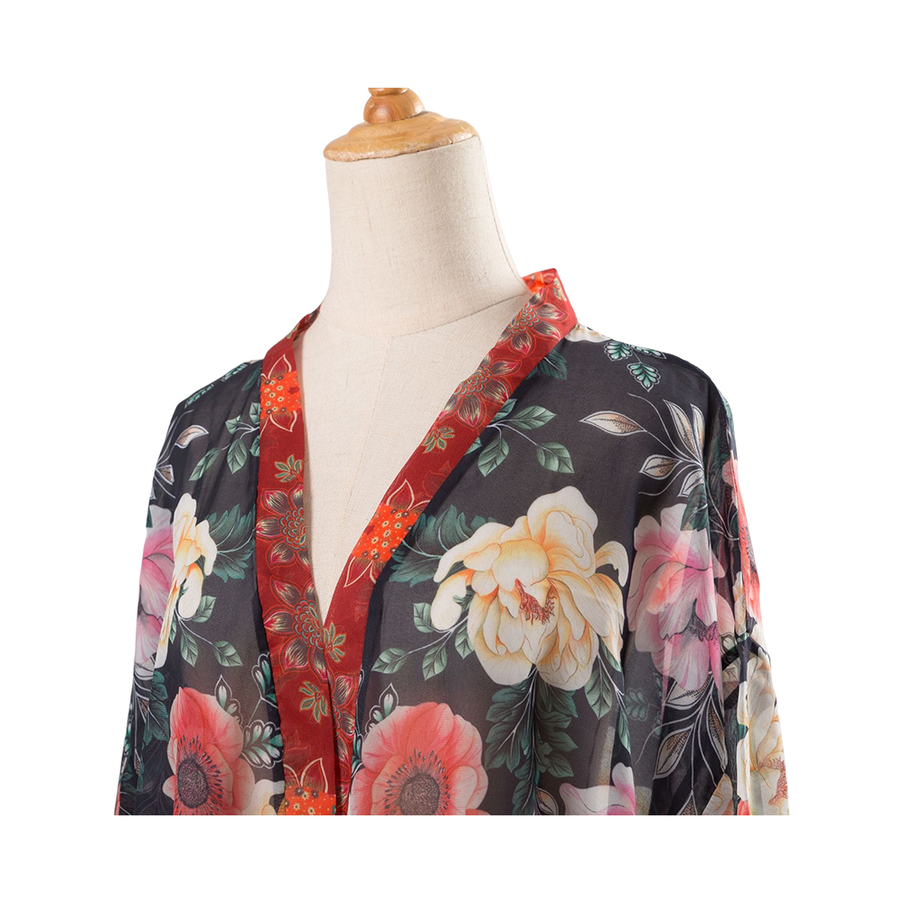 Kimonos für Damen, Sommer-Strand-Cover-Up, durchsichtige Strickjacke, Chiffon, Blumen-Cover-Up, lockere, lässige Top-Bluse