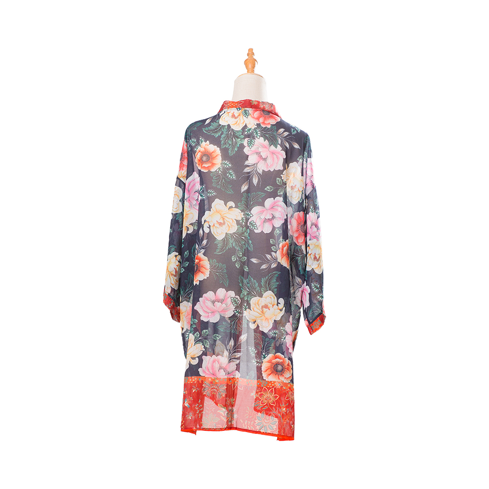 Kimonos für Damen, Sommer-Strand-Cover-Up, durchsichtige Strickjacke, Chiffon, Blumen-Cover-Up, lockere, lässige Top-Bluse