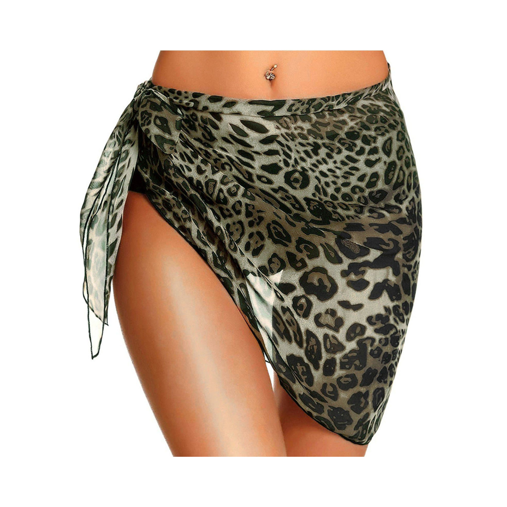 Leoparden-Damen-Short-Sarongs, Strand-Wickel, durchsichtige Bikini-Wickel, Chiffon-Vertuschungen für Badebekleidung S-3XL