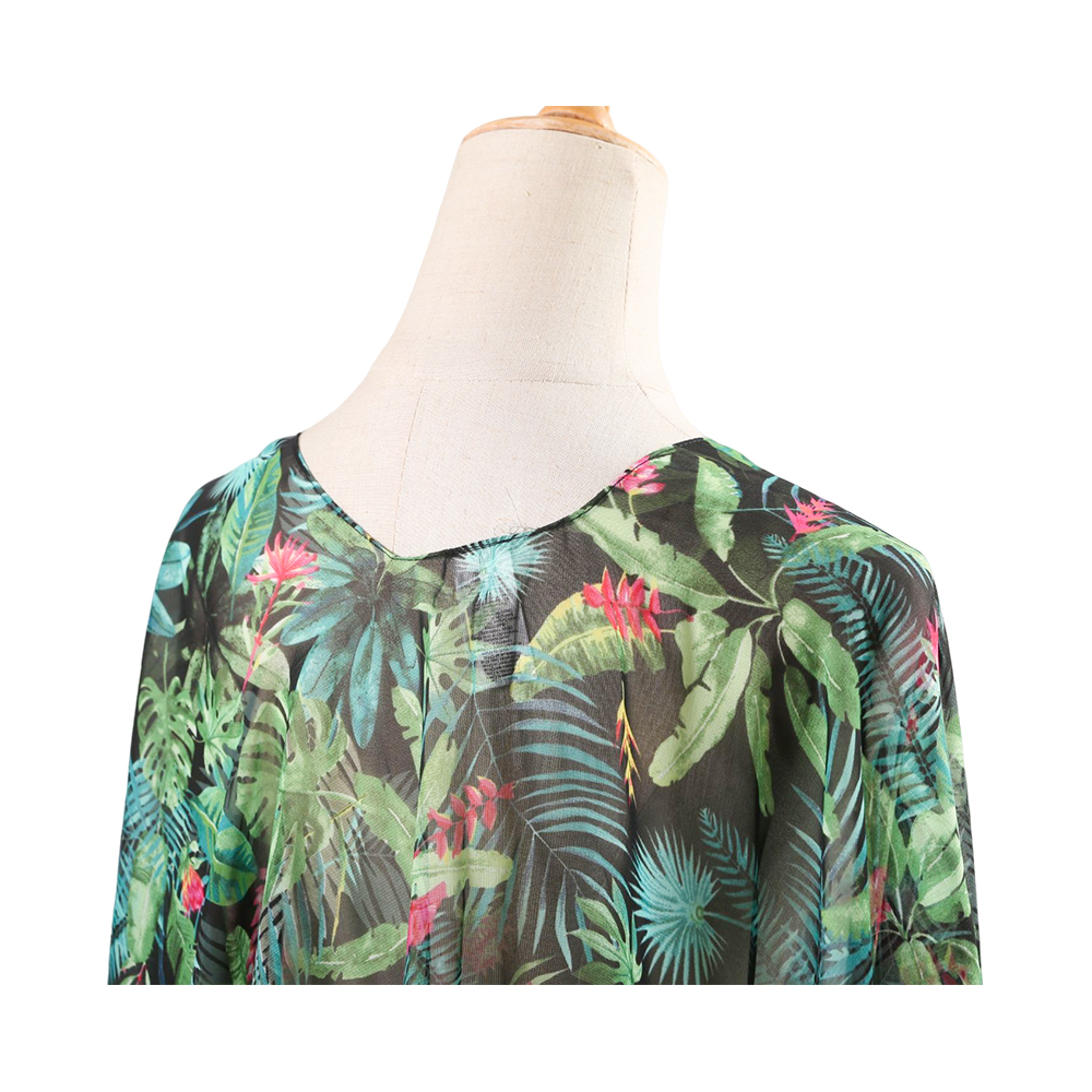 100 % Polyester, Sommer-Cardigan für Damen, Chiffon, Blumenmuster, lockere, lässige Top-Bluse