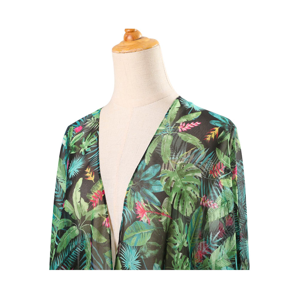 100 % Polyester, Sommer-Cardigan für Damen, Chiffon, Blumenmuster, lockere, lässige Top-Bluse