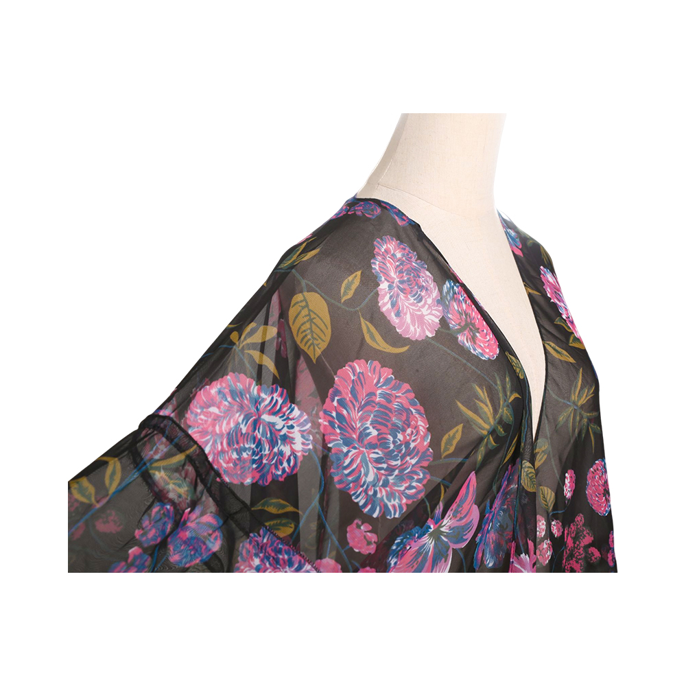 Damen-Kimono-Cardigan aus Chiffon mit Blumendruck, Puffärmeln, lockere, lässige Blusenoberteile